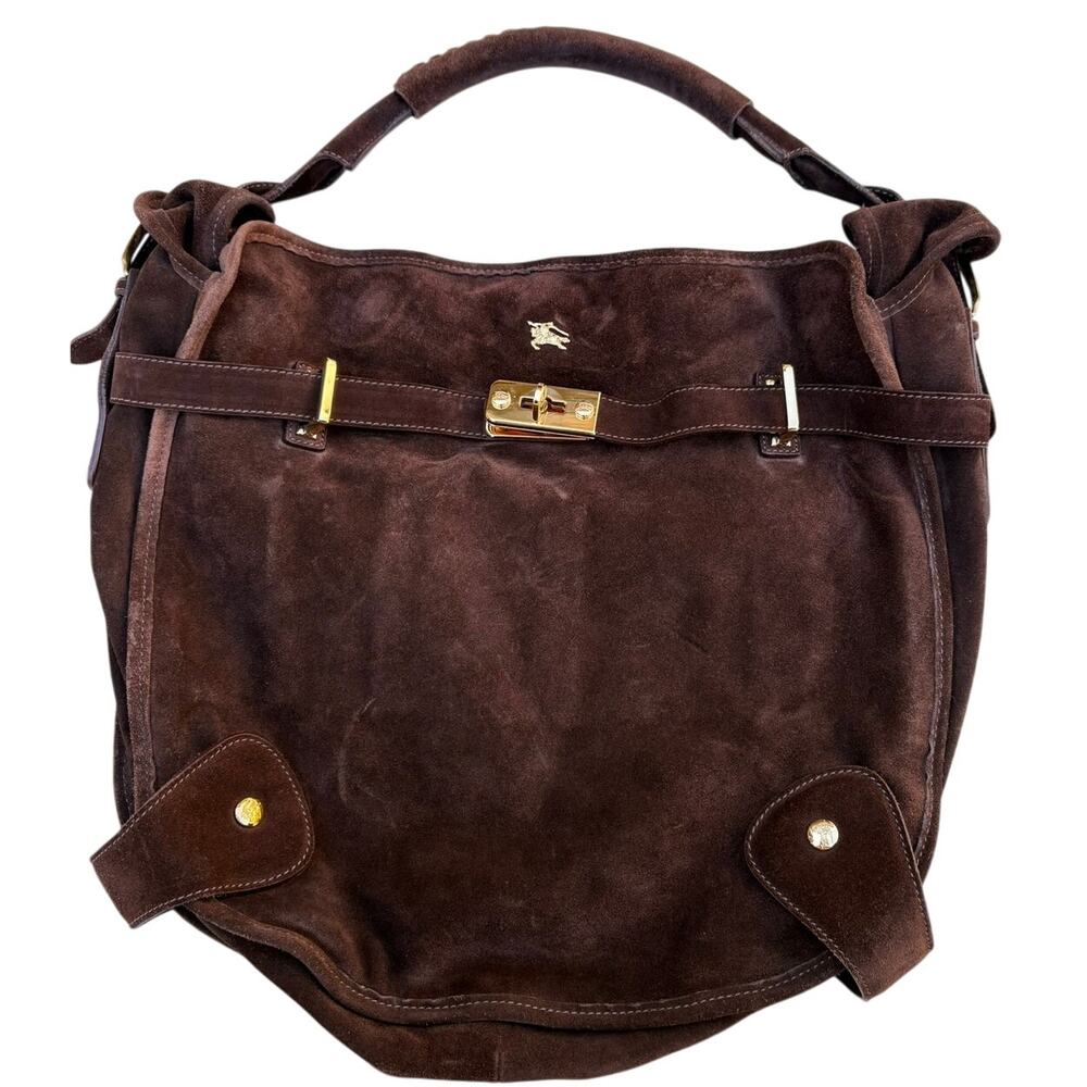 Vintage Burberry Brown Suede Hobo Bag Y2K Authenticated